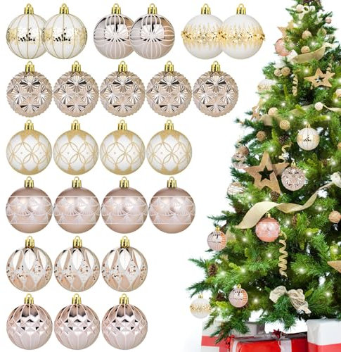 Weihnachtsbaumkugeln, 6 cm, bruchsicher, champagnerfarben, bemalte Weihnachtskugeln, Dekorationen für Party, Hochzeit, Weihnachtsdekoration, 25 Stück