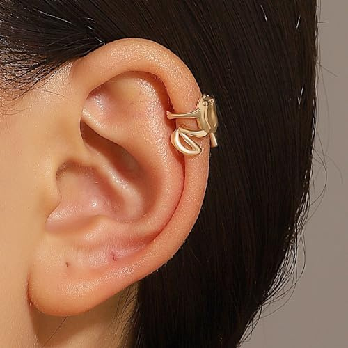 QTYQWC 925er Sterlingsilber, 14 Karat Gold, Frosch-Ohrknochen-Clip, lustiger Schmuck für Frauen, Nicht durchstochene Ohrringe, Knorpel-Ohrmanschette, Ohrmanschette für Nicht durchstochene Ohren,