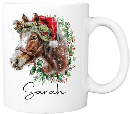 Horse Christmas Mug Personalised with Name Pony Horse Riding Gift, Equesterian Gift for her, Hot Chocolate Mug, Christmas Movie Cup, Secret Santa, Stocking Filler, Gifts for Christmas, Xmas Eve Box