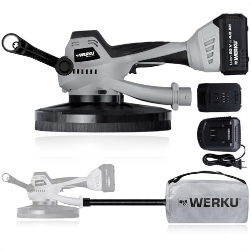 Werku WK403440 Ponceuse murale circulaire sans fil, qualité professionnelle, puissance 20 V et 4 Ah, batterie Li-ion, disque 225 mm, Brushless, avec disque de ponçage, batterie et chargeur inclus