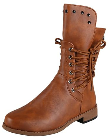 Generico Stivali Texani Camperos Texani Western Boots a Punta Stivali Texani Donna con Tacco Bassi Scarponcino Cerniera Stivali Alla Moda da Donna Scarponcini Tacco Medio a Metà Polpaccio Stivaletti