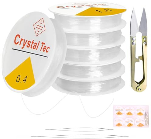 Filo per Braccialetti 6 Pezzi in Nylon Trasparente Resistente con Forbici, Aghi per Perline, Corda per Gioielli, Collane fai da te - 0.4/0.5/0.6/0.7/0.8/1mm