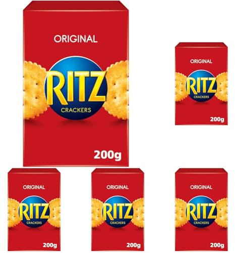 RITZ Cracker 1 x 200g I Salzgebäck Einzelpackung I Knabbergebäck I Fein gesalzene Snack-Cracker (Packung mit 5)
