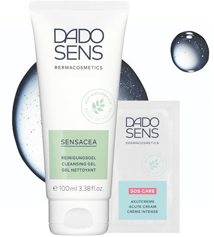 DADO SENS SENSACEA REINIGUNGSGEL (100ml) + Gratis SOS AKUTCREME im Sachet | Sanfte Gesichtsreinigung | Feuchtigkeitsspendend & beruhigend bei Rosacea | Reduziert Rötungen & Couperose