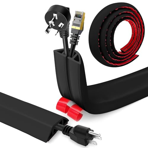 Passe Cable Sol Adhesif, Cache Cable Sol, Flexible PVC Goulotte Passe Cable Sol Protege Cable Sol Passage de Cable au Sol pour Tous Les Câbles, Résidentiel, Bureaux Plus (Noir, 4cm x 3.0m)