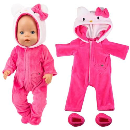 GXGM Baby Kleidung für 14-17 Zoll Baby Puppen, Puppenkleidung mit Socken, Katze Puppenkleidung für 35-45 cm Neugeborene Baby Puppen Mädchen Geburtstag, Rosenrot, 1 Satz