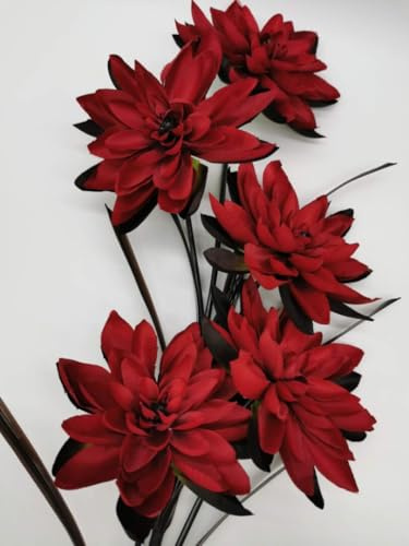 clicktostyle 5 Heads Silk Water Lily Stem Home Office Event Wedding Decoration Indoor Outdoor (Red)