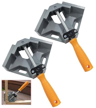 2 Stück Winkelspanner 90 Grad, Aluminium-Legierung Eckspanner, Mit Swing Kiefer, Single Handle, Winkelzwinge für Holzbearbeitung, Engineering Holzbearbeitung Fotorahme (2 Stück)