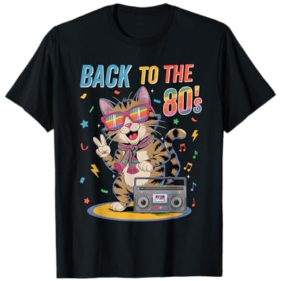 Katze 80er Jahre Party Outfit Damen Herren Junge Mädchen T-Shirt
