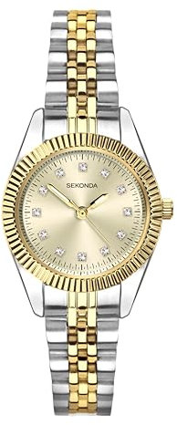 Sekonda Klassische Damenuhr Francis 26 mm in zwei Farbtönen mit zweifarbigem Legierungsarmband und champagnerfarbenem Zifferblatt, Armband