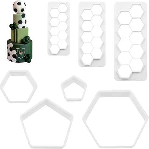 7 Stück Ausstecher Fussball, Ausstechformen Set, Plastik Ausstechformen Fussball, Tortenaufleger Fussball, für DIY Fussball Plätzchen,Dessert,Torten Dekorieren (Weiß)