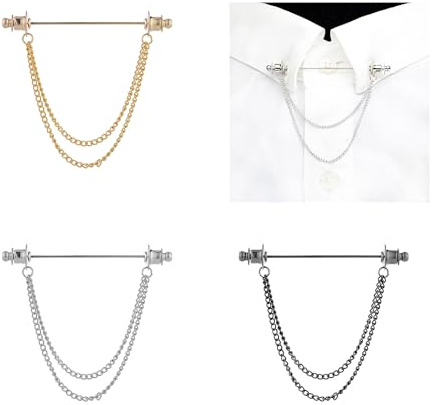 LONGHAO 3 Pcs Kragen Bar Pins,Krawatte Kragen Pin,Herren Shirt Halsband Clip,Kragen Bar Mit Kette,Krawattennadeln FüR Herren Anzug Accessoires,FüR Valentinstag,JubiläUm,Party,Meeting,Verabredung