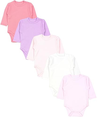 TupTam Body Neonato – Body Bambino a Maniche Lunghe con Chiusura Laterale in Cotone, Set 5 Pezzi, Rosa cipria Ecrù Lavanda, 62