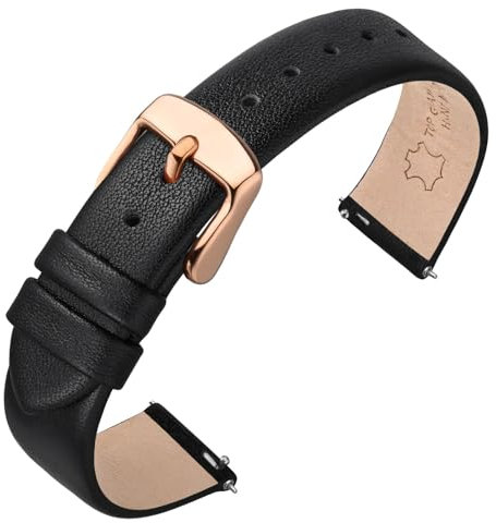 ANNEFIT Watch Straps for Men Women, Top Grain Leather Watch Band with Quick Release, Band Width 22mm with Rose Gold Buckle (Black)