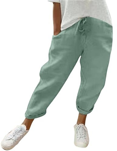 Last Minute Deals Wowomens Linen Capris and Cropped Pants Wowomen Wide Leg Summer Trousers Petite Casual for Cotton Stretch Loose Pocket Organic Yoga Comfy XL Cargo Suits Spring 2025 Work Dressy