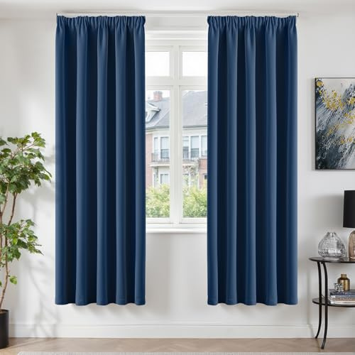 TOPICK Vorhänge Gardinen Verdunklungsvorhänge H220xB140 2er Set Dunkelblau | Abdunkelnd Vorhänge Blickdicht Wohnzimmer Gardinen für Schienensystem Blackout Curtains Gardinen mit Kräuselband Schlafzimmer