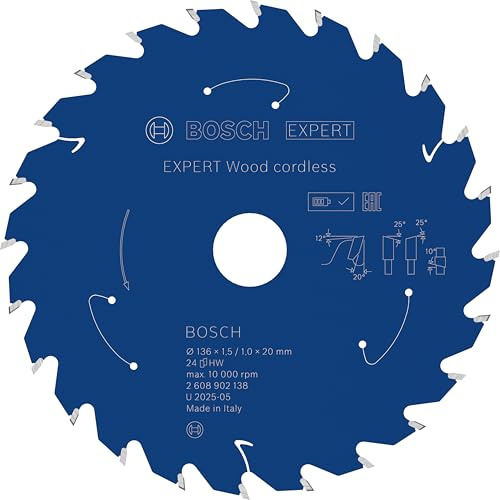 Bosch 1x Expert Wood Cordless Circular Saw Blade for Handheld Circular Saw | for Softwood, Hardwood, Ø 136 mm, Professional Accessory Hand-Held Cordless Circular Saws