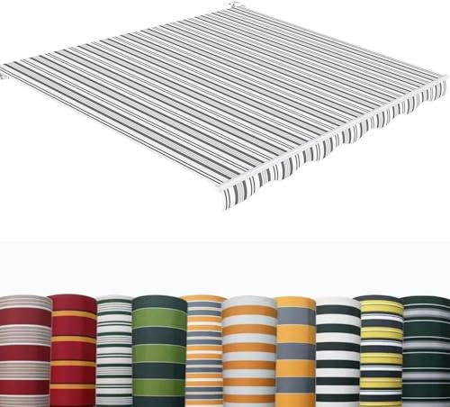 Ersatzstoff für Markise, wasserdicht, einziehbar, UV-beständig, mit Volant für Außenbereich, Terrasse, Deck, Garten, passend für 5 x 3 m, Grau, 3 x 3 m