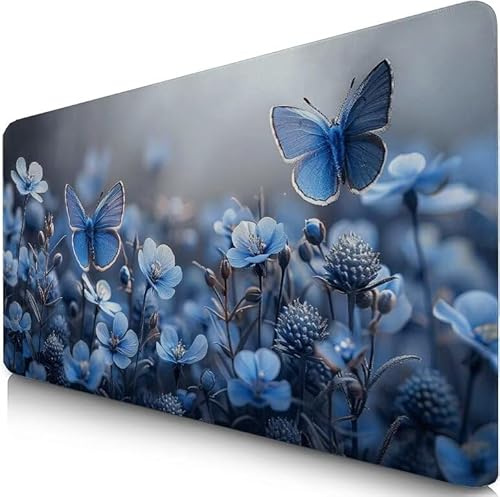 Tappetino Mouse XXL 520x250x3mmBlu Tappetino Scrivania Farfalla Mousepad, tappeto mouse grande Accessori Gaming, Bordi Cuciti, Tappeto Scrivania Antiscivolo, Migliora Precisione Lavoro Ufficio F0-810