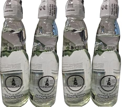 Banta Lemon Soda 200ml Glass Bottle – Traditional Indian Marble Soda Drink | Refreshing Lemon Flavoured Fizzy Beverage | Classic Goli Soda | Ready-to-Drink Soft Drink (Pack of 4)