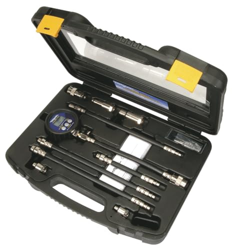 Mityvac MV5532 Digital Gasoline Compression Test Kit, Up to 12 Cylinders, Backlit LC Display, 9V Battery, Oil-Resistant Gauge with Rubber Boot, Displays PSI, Bar and kPa, Custom-Molded Case
