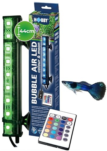 HOBBY Aquaristik Bubble Air LED Colour & Moon I 44 cm I Ausströmerleiste mit LED-Beleuchtung & Fernbedienung I Stimmungslicht & Sauerstoffversorgung im Aquarium I RGB Mondlicht mit Memory-Funktion