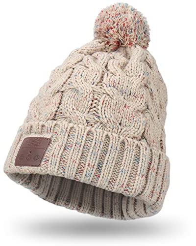 August EPA30G Bluetooth 5.0 Bobble Hat – Winter Warm Music Hat with Wireless Stereo Headphones & Mic for Hands-Free Calls, Unisex for Adults & Kids, 100% Acrylic Wool, Machine Washable – Grey