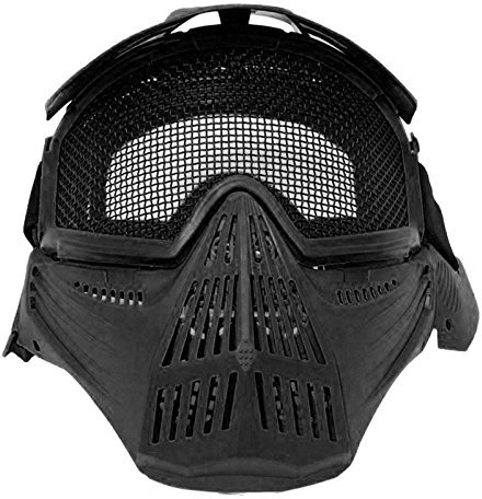 Maschera Soft Air Nera Protezione Totale Viso con Rete Accessori Softair