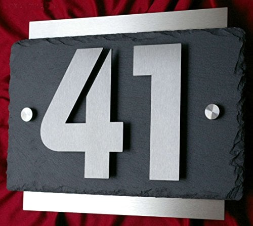 Numero civico in acciaio inox e ardesia - Porta numero civico 3D antracite Leskow Metalldesign