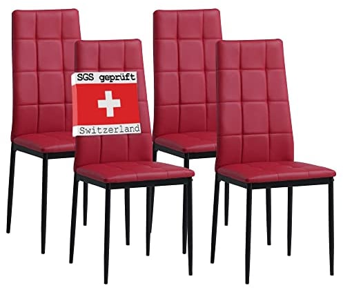 Albatros Esszimmerstühle 4er Set Rimini, Rot - Edles Italienisches Design, Kunstleder-Bezug, bequemer Polsterstuhl - Moderner Küchenstuhl, Stuhl Esszimmer oder Esstisch Stuhl
