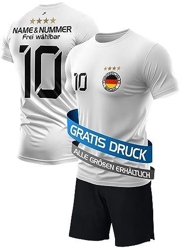 DE FANSHOP Deutschland EM 2024 Kinder Fußballtrikot Set mit Shorts – Personalisierbar für Jungen, Geschenkidee für Fußballfans
