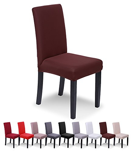 SaintderG® Stuhlhussen 6 Stück Elastische Moderne Beschützer Stuhlhussen, Hochzeit Partys Bankett Deko, bi-Elastic Spannbezug, sehr pflegeleicht und langlebig Universal (Braun, 6 Stück)