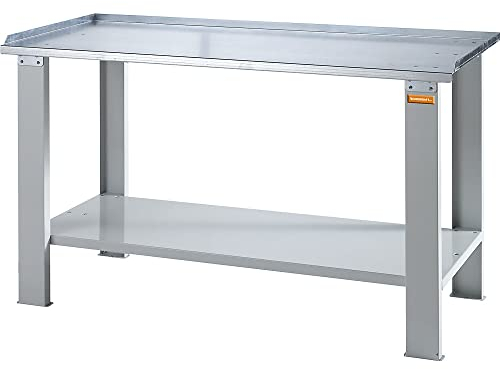 eurokraft | Werkbank | Baukastensystem | Höhe 850 mm | Stahlblech-Arbeitsplatte | BxT 1500 x 700 mm