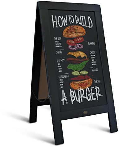 Rustikale schwarze Holz-Kreidetafel mit A-Rahmen, groß, 101,6 x 50,8 cm, stabile Sandwichplatte, mit Rahmen, Restaurant, Nachrichtenbrett (klassisch)