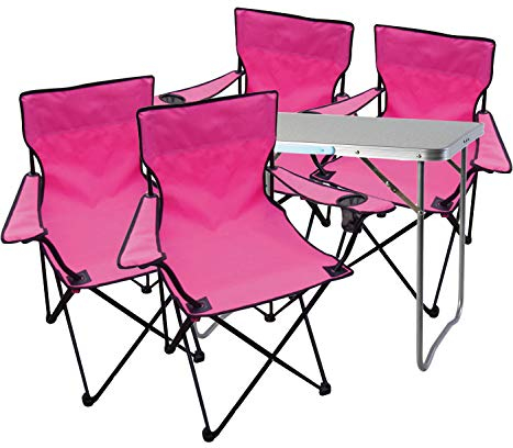 Mojawo 5tlg. Campingmöbel Set Alu 80x60x68cm 1x XL Campingtisch mit Tragegriff + 4 Anglerstühle, Faltstühle Campingstühle pink