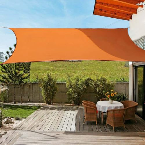 OldPAPA Voile d'Ombrage Rectangle Étanche Crème Solaire Poids Léger Jardin Balcon Parasol Bloquer 95% UV Bloc avec Corde Libre Orange 2x3m
