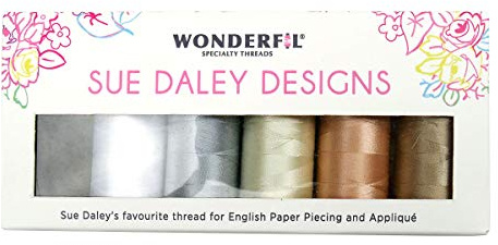 Sue Daley Designs WonderFil Neutrals Specialty Threads, 6 x 273yd spools 2-Ply 80wt Cottonized Soft Polyester Silk-Like Thread Fine Sewing English Paper Piecing EPP Applique Sewing Decobob