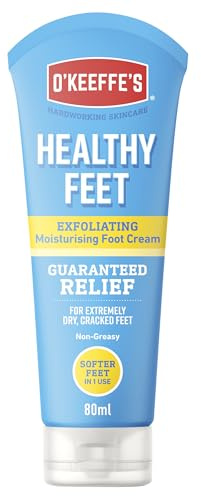 O'Keeffe's Healthy Feet Urea Foot Cream, Exfoliating Moisturiser for Dry Cracked Heels & Feet, Heel Repair Cream, Softer Feet in One Use, 80ml Tube