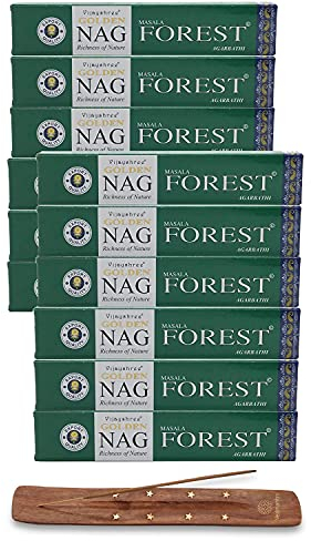 Vijayshree Palos de incienso Golden Nag Series Masala Agarbathi 12 unidades, 180 g, con soporte para palillos de minoristas por EASY 4 SAVE (Golden Nag Forest)