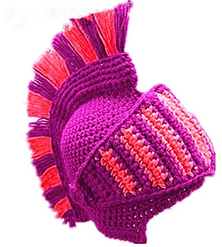 YEKEYI Barbarian Strickmütze mit langem Bart für Erwachsene, Wikinger, Kunsthaar, Perücke, Visier, gestrickte Wolle, lustige Totenkopfkappe, Römischer Ritterhut lila, Einheitsgröße