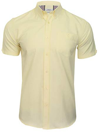 Xact Men's Oxford Short Sleeved Shirt, Button-Down Collar, Cotton Rich, Regular Fit (Yellow) XXXL