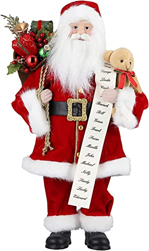 Uten Babbo Natale in Piedi Figura con Sacchetto Regalo e Orso, 46cm/18 Pollici Babbo Natale Ornamenti Natalizi Decorazione Domestica Bambola di Natale