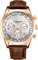 Stuhrling Original Herren-Chronograph Uhr – Analoge Armbanduhr mit silbernem Zifferblatt, Datum, roségoldenem Edelstahlgehäuse, Tachymeter & 24-Stunden-Anzeige, braunes Lederarmband