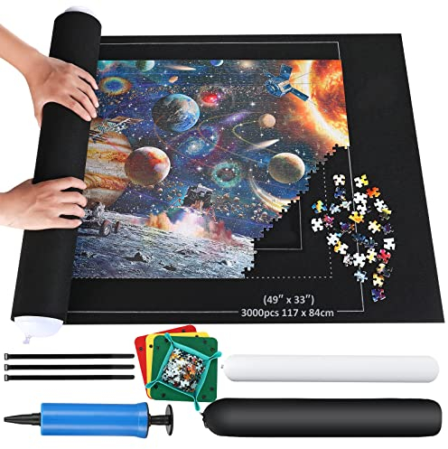Puzzlematte Puzzlerolle, Puzzelmatten für Puzzle bis 3000 leicht zu lagern und zu transportieren, Schicke Puzzles-Geschenkbox,Riesenfilzmatte zur Aufbewahrung von Puzzles