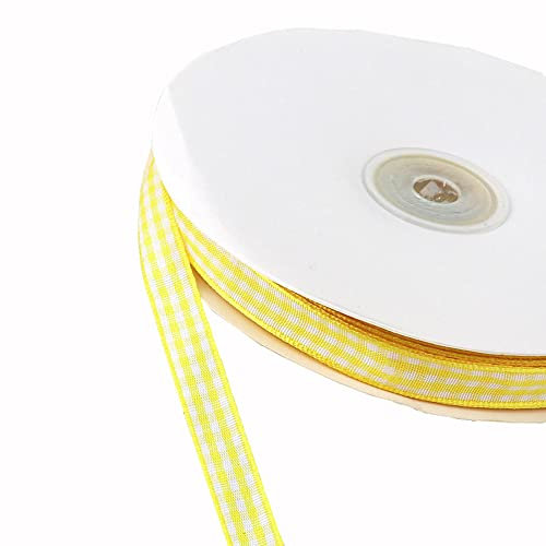 45m Karoband Schleifenband Geschenkband Vichy Bauernkaro Bänder zum Basteln,Stoffband Dekoband Bögen für Weihnachten Hochzeit Valentinstag Taufe Geburtstags Party Geschenk Verpackung,10mm Gelb
