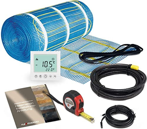 Flexithermo™ Plus elektrische Fußbodenheizung Komplett-Set I Heizleistung: 200 W/m² (8,0m x 0,5m; 4m²) Fußbodenheizung elektrisch für Böden aller Art I inkl. Digital-Thermostat mit Wochenprogramm