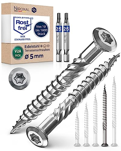 Edelstahl A2 Linsenkopfschrauben 5x70 - Torx Schrauben 5mm stark, 500 Stück, 70mm lang, Holzschrauben inkl. 2x Torx Bits