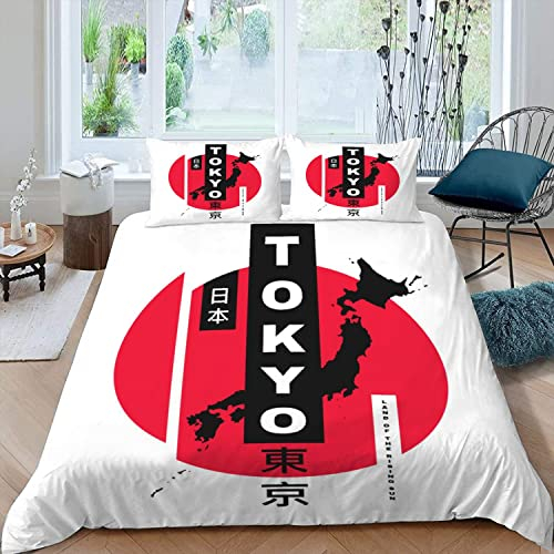 XIWEIER Bettwäsche 135x200 Japan Tokyo Japanische Anime Bettbezug 135x200 mit ReißVerschluss 3D Druck Bettwäsche Set Sommer Weiche Mikrofaser Kinderbettwäsche Bettbezüge mit 2 Kissenbezug 80x80 cm