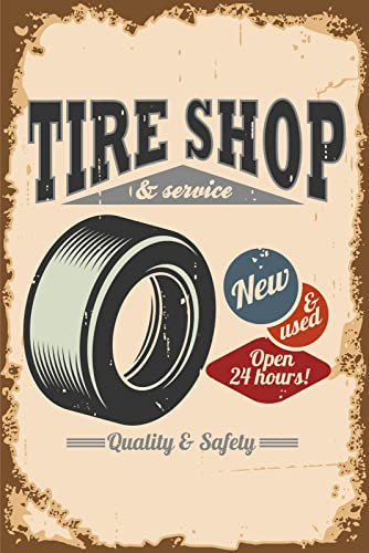 DekoNo7 Blechschild 30 x 40 cm Tire Shop & Service - New and Used - Quality & Safety