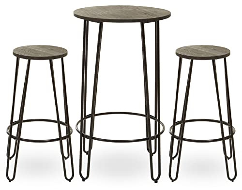 Premier Housewares 3pc Bar Table And Stool Set/Small Dining Table Stool For Your House/Table And Chairs For Your Round Table/Bistro Set W66 X D66 X H103cm